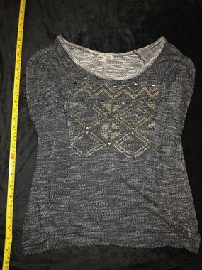 Charlotte Russe Navy and Gold Open-Knit Sweater